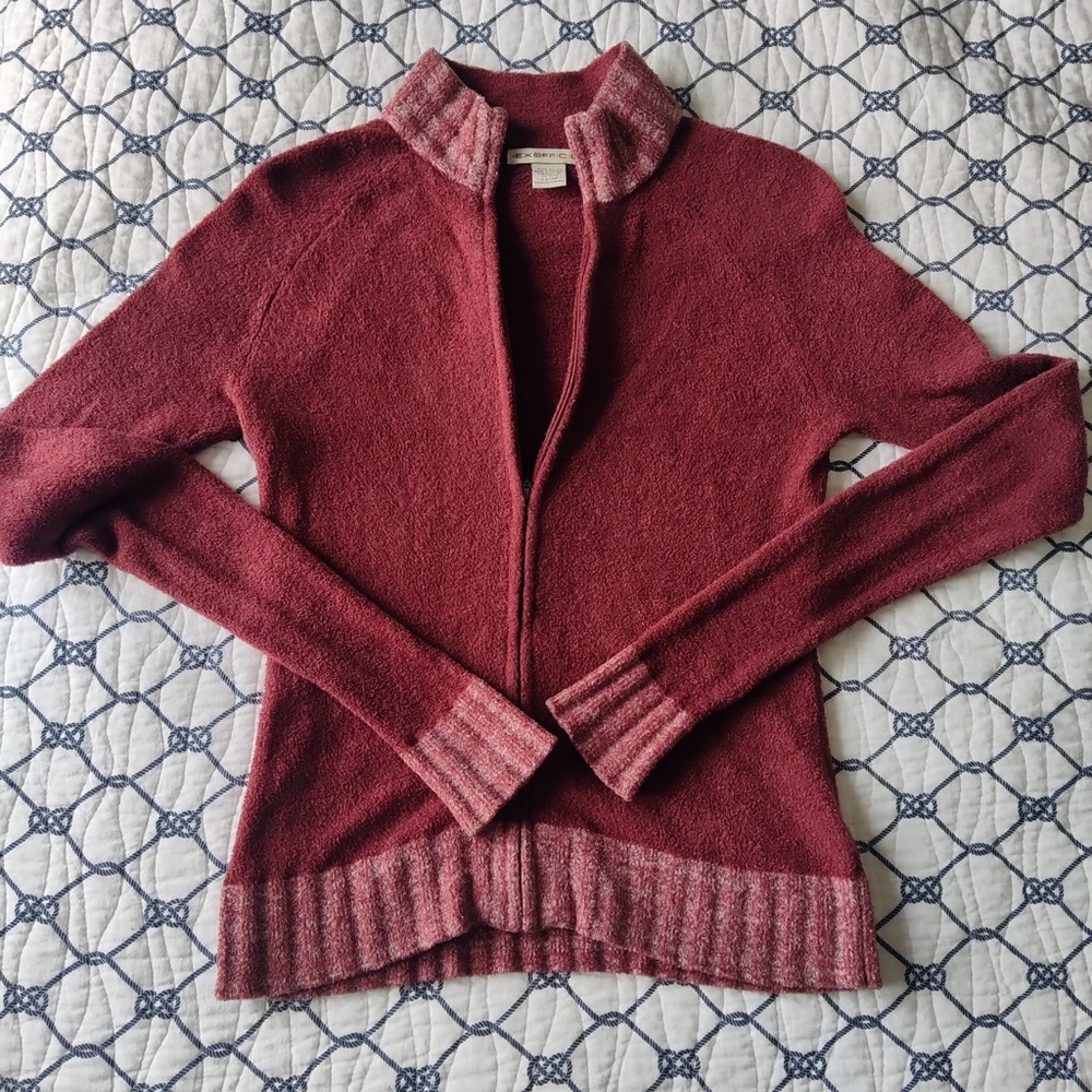 ExOfficio Maroon Zip Cardigan with Heathered Trim